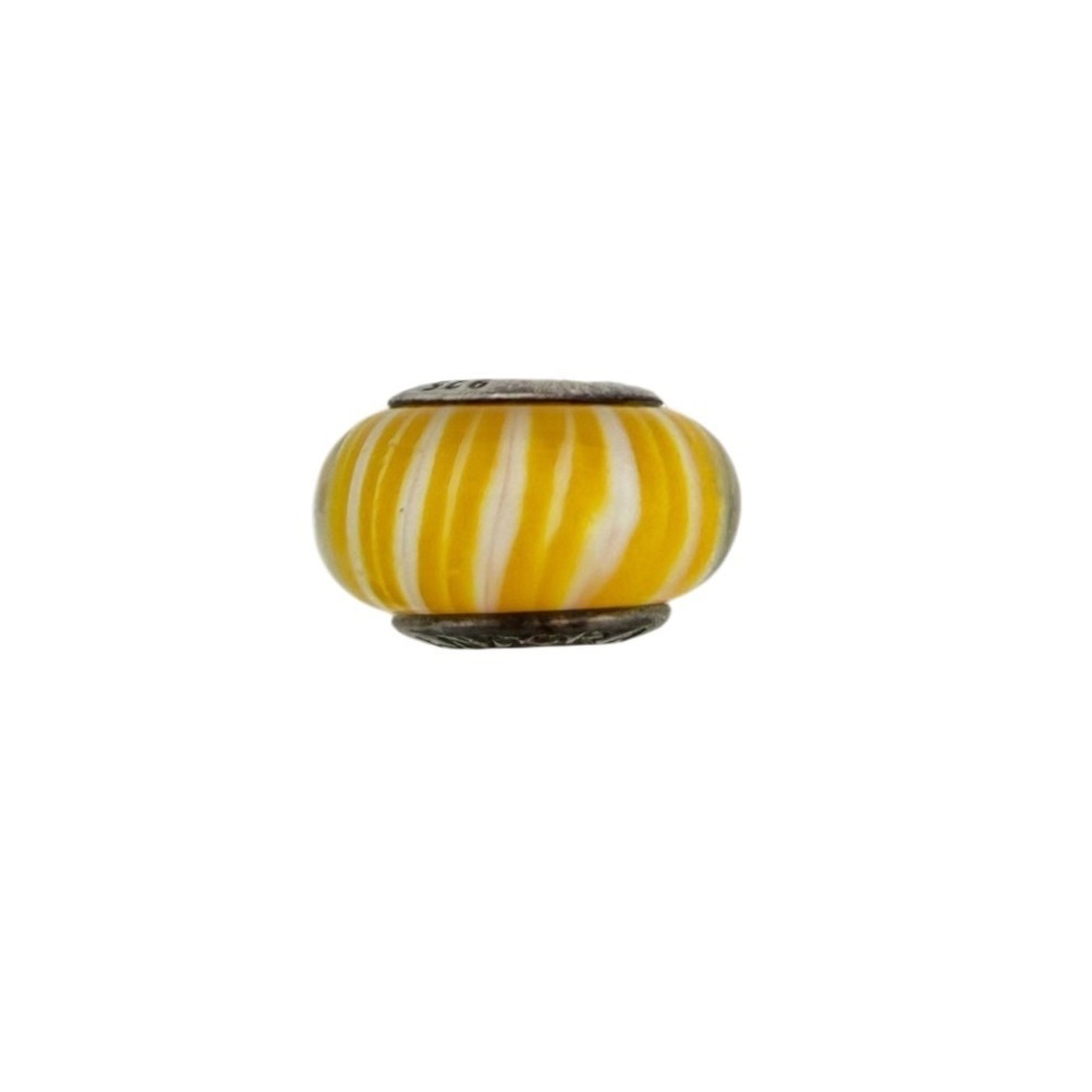 Pandora Charm Unisex OS Yellow Murano Glass Striped Sterling Silver 925 ALE